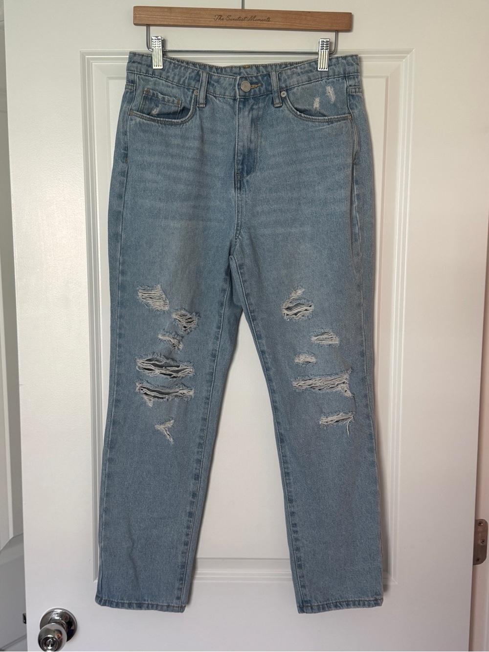Blank NYC Light Blue Distressed Straight-Leg Jeans